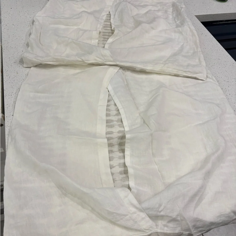 (2) West Elm 100% Linen Neutral Stripe Pattern Pillowcases - Set of 2